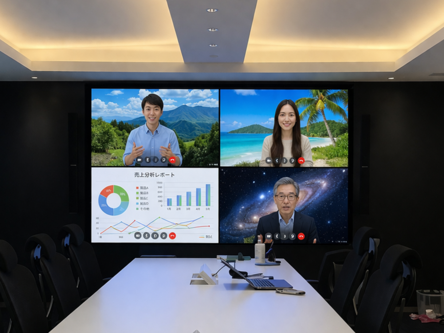 会議室の４面マルチモニター